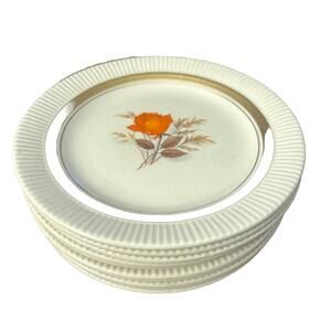 Vtg. American Limoges Sebring OH USA 22K Gold Trim Wheat 10 Saucers Plates